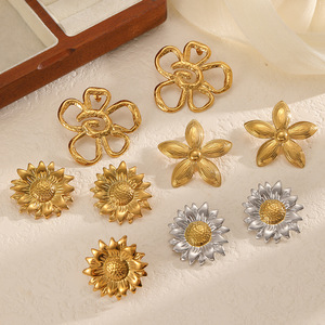 Floral Series <b>Titanium</b> Steel <b>Stud</b> Earrings For Women 18k Gold Sunflower Stainless Steel Colorfast Gift Jewelry - Product Image 1