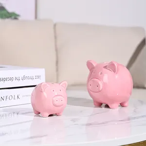 Handmade Piggy Ngân Hàng Màu Hồng Dễ Thương Tiền Ngân Hàng Gốm Pig Shape Biểu Tượng Tùy Chỉnh Đồng Xu Đếm Hộp Tiết Kiệm Tùy Chỉnh Thiết Kế Trang Trí