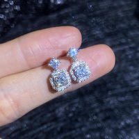 Boucles d'oreilles pendantes carrées en argent sterling 925 avec moissanite VVS de 1,4 carat, taille ronde, certifiées, vente en gros de bijoux fins