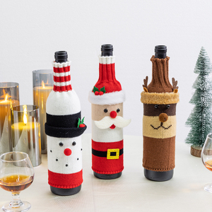 Décoration de Noël en tricot pour bouteille de vin rouge, motif Père Noël, Bonhomme de neige, Élan, pour l'aménagement d'ambiance d'hôtel et de restaurant - Product Image 3
