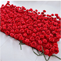 Mur floral artificiel de roses rouges, panneau de fleurs en coton carré 3D réutilisable, toile de fond pour mariage, fête, photomaton