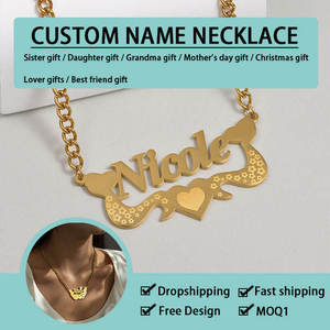 Collier personnalisé avec pendentif en forme de fleur et de cœur, lettre personnalisée, plaqué or 18 carats, acier inoxydable, collier avec nom pour cadeau de Noël - Product Image 5