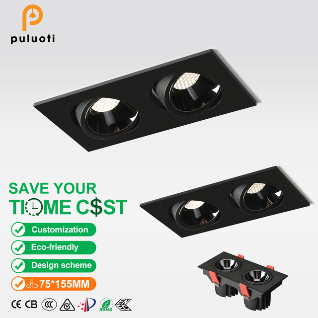 Square Recessed Dual COB LED Slim Spotlight 15 Double Focus Beam High CRI 97 3-Year Warranty Aluminum Frame Modern Window