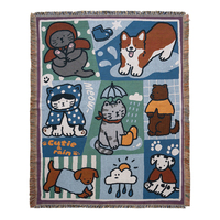 Couverture tissée en coton et polyester jacquard à motif de dessin animé sur le thème de la pluie, personnalisable pour canapé, camping, pique-nique, textile de maison