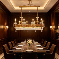 Lustre rectangulaire européen en cristal sculpté doré avec chaîne de bougies suspendues pour l'éclairage des espaces de restauration d'hôtel