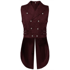 Gilet Steampunk Victorien et Gothique pour Homme, Gilet Vintage Rouge à Double Boutonnage Jacquard en Brocart, Veste Sans Manches - Product Image 6