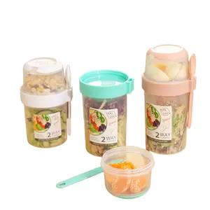 Contenedor de yogurt para aperitivos de dos capas para niños, 32oz, 36oz, con mango de cuchara, contenedor para ensalada