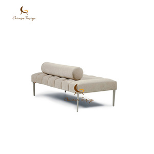Minimalist Channel Tufted Designer Upholstered <b>End</b> <b>Bed</b> Stool Luxury Villa Bedroom Decor Soft Fabric Household Furniture - Product Image 4