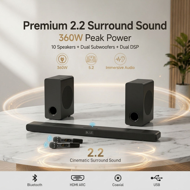 HiFi Wireless Wood Subwoofer with 5.1 Channels 6 Speakers for 5.0 for Home Theater Karaoke TV Audio System
