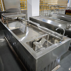 Table d'autopsie à double échappement, <span class=keywords><strong>vente</strong></span> chaude en usine, pour les restes décomposés, style américain/européen, en acier inoxydable avec robinets d'eau - Product Image 6
