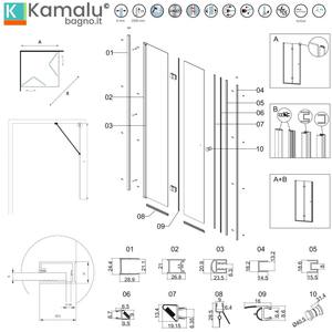 Mampara de Ducha Kamalu KS7000 de 90x90 cm con Puertas Corredizas de Cristal y Apertura Plegable Lateral Fija para Dormitorio, Baño y Uso Exterior - Product Image 3
