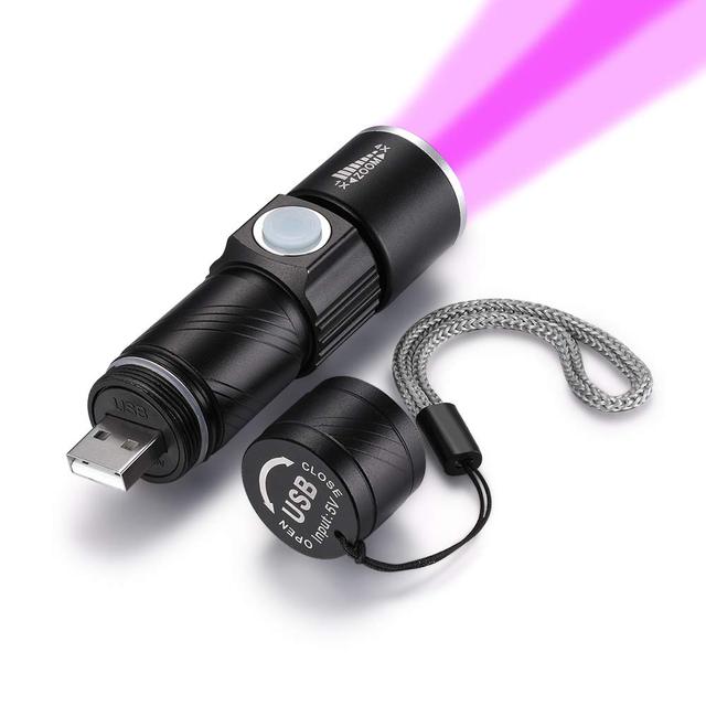 UV Light USB Rechargeable Flashlight 395/365nm Blacklight Ultraviolet Woods Lamp LED Mini Handheld Torch Detector for Dog Urine