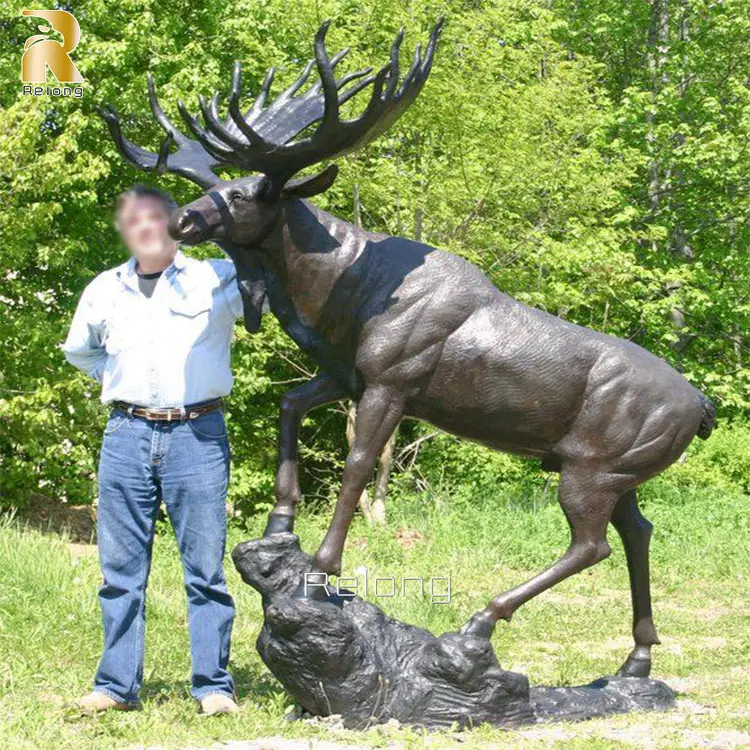 Large Outdoor Garden Ornaments Metal Animal Elk Deer Sculpture Life Size Bronze Moose Statue