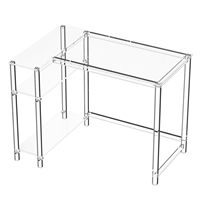 Bureau d'ordinateur en acrylique en forme de L avec 2 étagères d'affichage transparentes, bureau d'angle pour la maison ou le bureau avec rangement