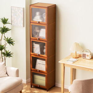 Storage Cabinet <b>Bookcase</b> <b>Solid</b> <b>Wood</b> Freestanding With Doors Modern Style Narrow Design For Home Office Bedroom - Product Image 1