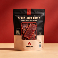 Sachet autoportant imprimé sur mesure pour tranches de porc séchées, emballage souple laminé thermoscellable pour la conservation de la viande et le stockage de la marque