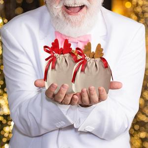 ถุงขนมคริสมาสต์เขากวางสีกากีชุด5ชิ้นสำหรับของขวัญวันหยุดอุปกรณ์วันหยุดเทศกาล - Product Image 2