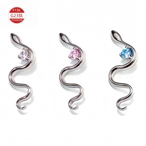 F136 <b>Titanium</b> Snake Earrings G23 Alloy 5A Zircon Prong Setting Ear Cartilage <b>Studs</b> For Zodiac Year - Product Image 1
