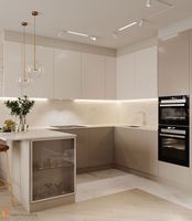 Desain Lemari Kaca Modern 2026, Lemari Dapur Berkualitas Tinggi Terjangkau, Custom Made, Warna Polos, Finishing Lacquer dengan Island