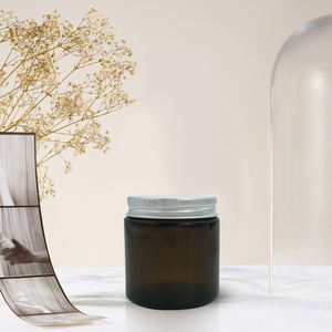 Pot en coton en verre ambré de 50/60/100/150/200ml avec bouchon en métal noir pour le stockage des aliments Haricots Lotion cosmétique Pommades Crèmes - Product Image 2