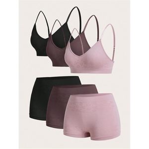 FOXA Ensemble de lingerie 6 pièces pour femme, soutien-gorge sans fil à motif floral, culotte taille haute sans couture pour femme - Product Image 3
