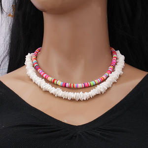 Collar de Fragmentos de Concha Estilo Hawaiano, Cadena de Clavícula de Arcilla Polimérica Colorida, Joyería de Moda para Fiestas, Cuentas Blancas y Arcoíris - Product Image 1