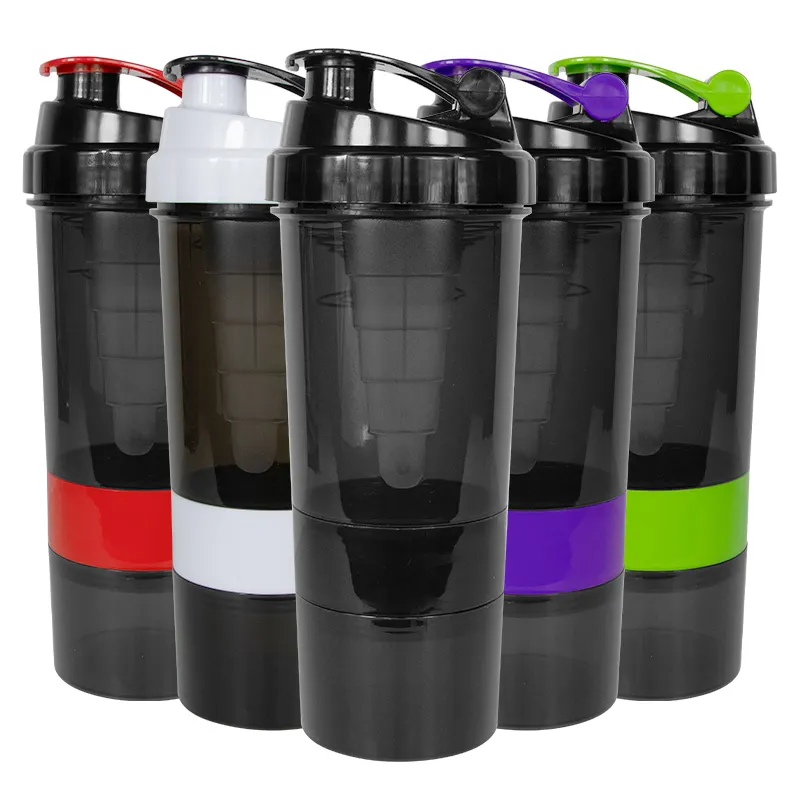 MKAS Atacado Logotipo Personalizado Ginásio Shaker Misturador De Garrafas Livre BPA Esporte Plástico Workout Três Camadas de Proteína Shaker Cup Bottle