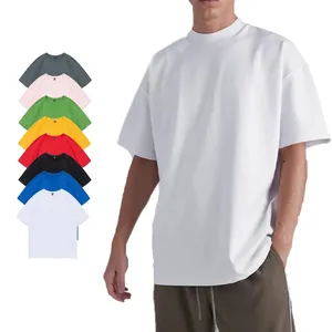 Wholesale Blank Solid Small Neckline White Oversized T-Shirt 350gsm Mock Neck Oversized Heavyweight Cotton Mens T Shirt