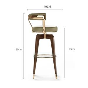 Tabouret de <span class=keywords><strong>Bar</strong></span> de Cuisine Moderne en Cuir <span class=keywords><strong>Noir</strong></span> et Or avec Pivotant-Élégantes Chaises de <span class=keywords><strong>Bar</strong></span> en Bois Massif pour Dîner Haut de Gamme - Product Image 4