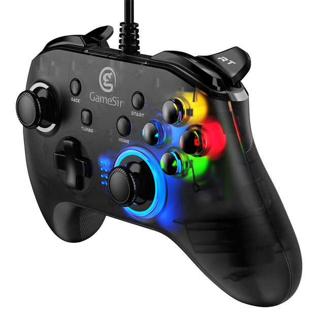T4w Type-C Wired Gaming Controller Gamepad Asymmetric Design Vibrating Motor Joystick Turbo Button Touch Buttons for One