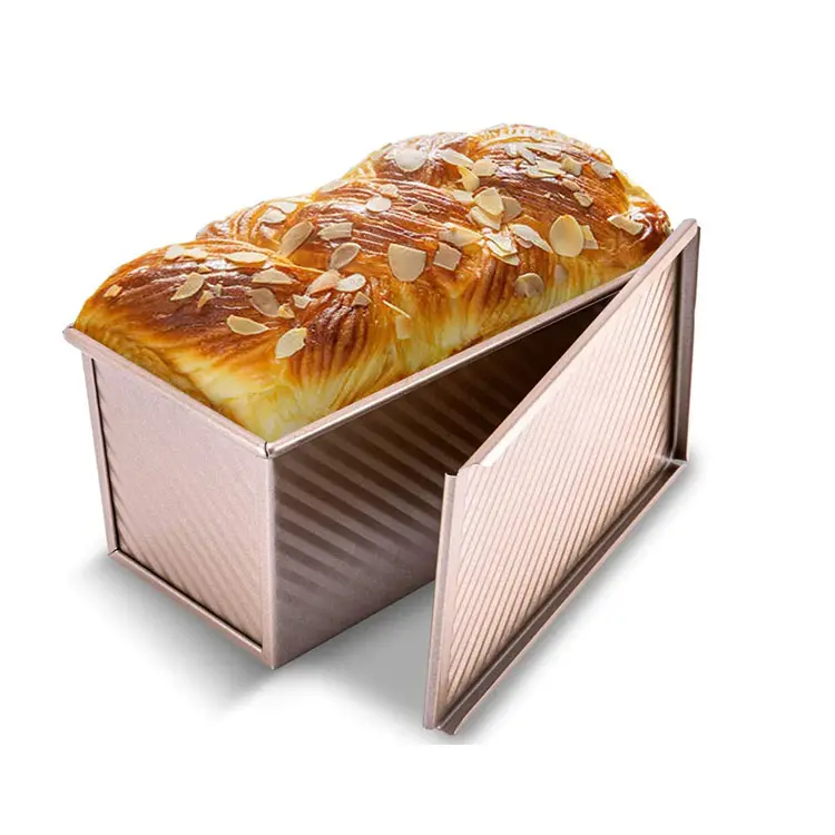 Toptan karbon çelik teneke yapışmaz karbon çelik oluklu pişirme araçları tost kalıp kutusu ekmek tavası Bakeware Loaf Pan kapaklı