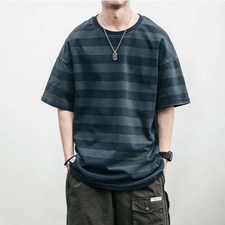 OEM Wholesale thick high quality 100% cotton custom allover pattern stripe t shirt for men