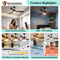 Ventilateur de plafond en bois massif de 52 pouces avec éclairage, 3 températures de couleur, télécommande, silencieux, moteur DC réversible, OEM ODM personnalisé, vente en gros usine