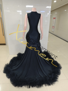Abito da sera formale Ocstrade fatto <span class=keywords><strong>a</strong></span> mano <span class=keywords><strong>con</strong></span> decorazioni floreali 3D, nero, stile <span class=keywords><strong>sirena</strong></span>, <span class=keywords><strong>con</strong></span> strass, <span class=keywords><strong>spacco</strong></span> alto, tulle soffice e strascico <span class=keywords><strong>a</strong></span> balze, ideale per balli e serate di gala - Product Image 6