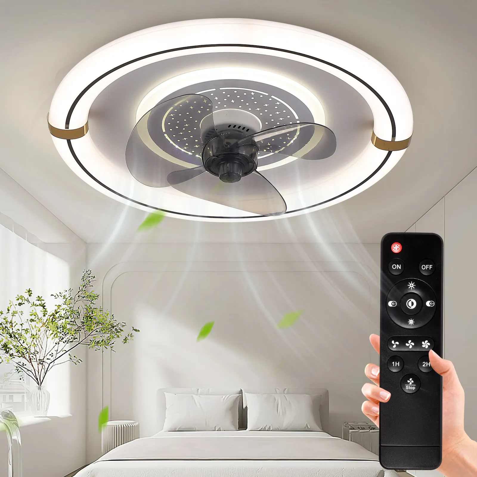 Lumière de ventilateur moderne encastrée de Style nordique avec télécommande lumière de ventilateur de plafond Led à profil bas pour le salon