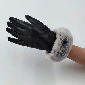 Gants chauds d'hiver pour femmes nouvelle mode Rex fourrure de lapin en peau de mouton en <span class=keywords><strong>cuir</strong></span> écran tactile mitaines cyclisme voyage décontracté - Product Image 4