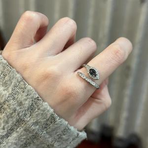 S925 Sterling Silver <b>Snake</b> Bone Ring with Zircon Inlay Setting High-End Luxury Exquisite and Cool Design - Product Image 1