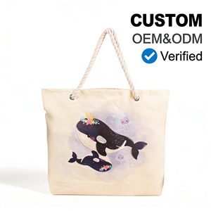 Bolsa de Mano de Lona de Algodón con Estampado Divertido, Asas de Cuerda, Reutilizable, para Uso Diario, Viajes a la Playa, Regalo para Niños, Empaque - Product Image 1