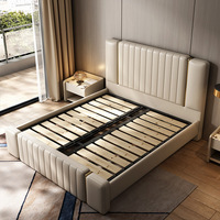 Jiali Italienisches Lederbett Einfaches Modernes Schlafzimmer Luxusbett mit Großer Rückenlehne Weichgepolsterter Holzrahmen