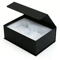 Boîtes d'emballage rigides pliables en carton noir avec insert en mousse recyclable, logo personnalisé, fermeture magnétique