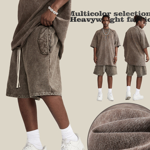 Shorts en coton décontractés pour hommes, vintage, surdimensionnés, 380 g/m², 100 % coton, respirants, impression graphique personnalisée, vente en gros, en vrac - Product Image 3