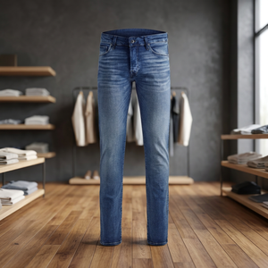 Jean en denim coupe droite pour homme, délavé moyen, coupe classique, taille mi-haute, décontracté, avec boutons, printemps - Product Image 3