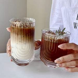 350 420ml Ins Iced Americano Latteジュースドリンクカップニッチ<span class=keywords><strong>U</strong></span>字型ストライプグラス - Product Image 5