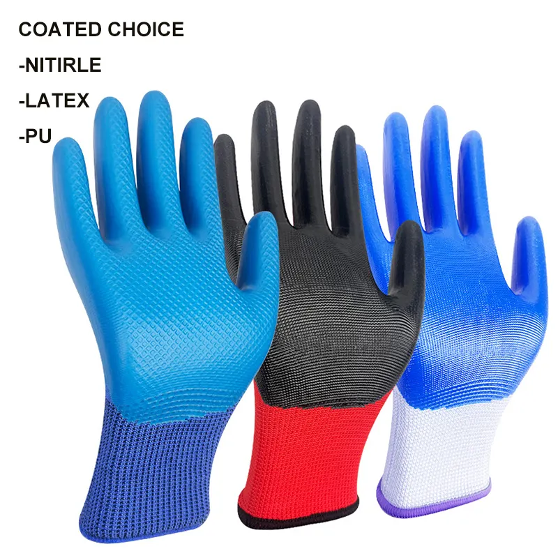 OEM logo costom 13 gauge Latex Crinkle Coated Dipped Safety Work Hand Protection Gloves for Gardening Household Construction