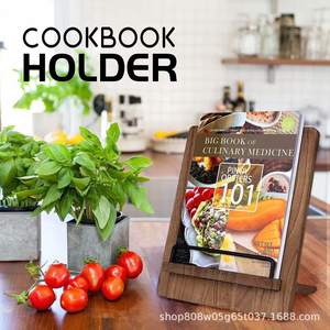Solid Wood <b>Recipe</b> Rack Desktop Shelf <b>For</b> Kitchen <b>Book</b> Storage Retro Color Single Layer Wooden Display <b>Stand</b> - Product Image 2