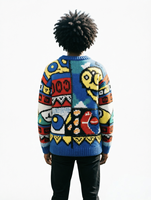 Pull rétro inspiré de l'art, avec un design audacieux à blocs de couleurs, un incontournable pour le style streetwear occidental masculin
