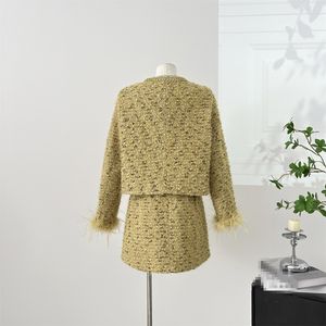 <span class=keywords><strong>Abbigliamento</strong></span> di lusso leggero 2025 autunno nuovo stile stile elegante cappotto da <span class=keywords><strong>donna</strong></span> con giuntura manica pelosa gonna corta Set due pezzi - Product Image 5