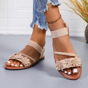 Sandalias Romanas Planas de Verano para Mujer, con Apliques Florales, Banda Elástica en el Tobillo, Talla Grande, para Uso Diario, Playa y Aire Libre - Product Image 2