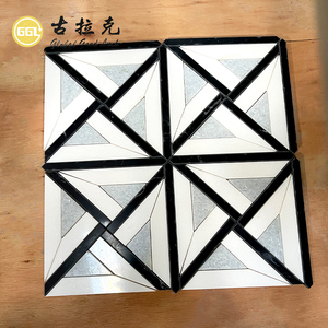 Mosaico de Mármol Azul <span class=keywords><strong>Celeste</strong></span> con Blanco y Negro en Forma Cuadrada Clásica para Diseño de Interiores de Restaurantes y Tiendas - Product Image 1