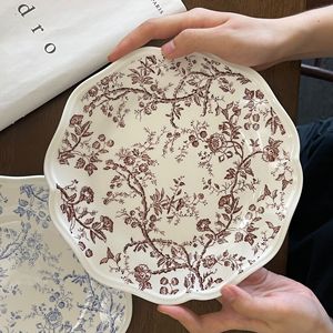 Vintage Floral Embossed Ceramic <b>Plate</b> Eco-Friendly Breakfast Dessert Dish for Party Charger Wedding <b>Decor</b> with Plant Pattern - Product Image 3
